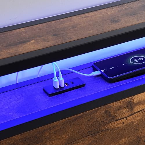 Full Bed Frame with Storage Headboard, LED Lights and USB Charging Stations G7942