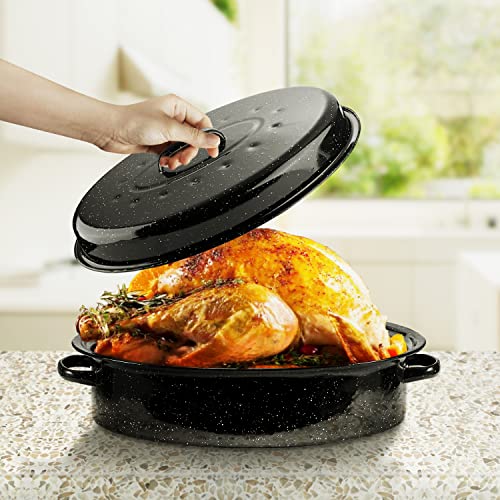 13Inch Enameled Steel Oval Roaster Pan with Lid U707167
